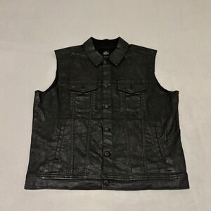 Harley Davidson Mens Black Coated Waxed Cotton Moto Vest XL Grunge Biker Punk